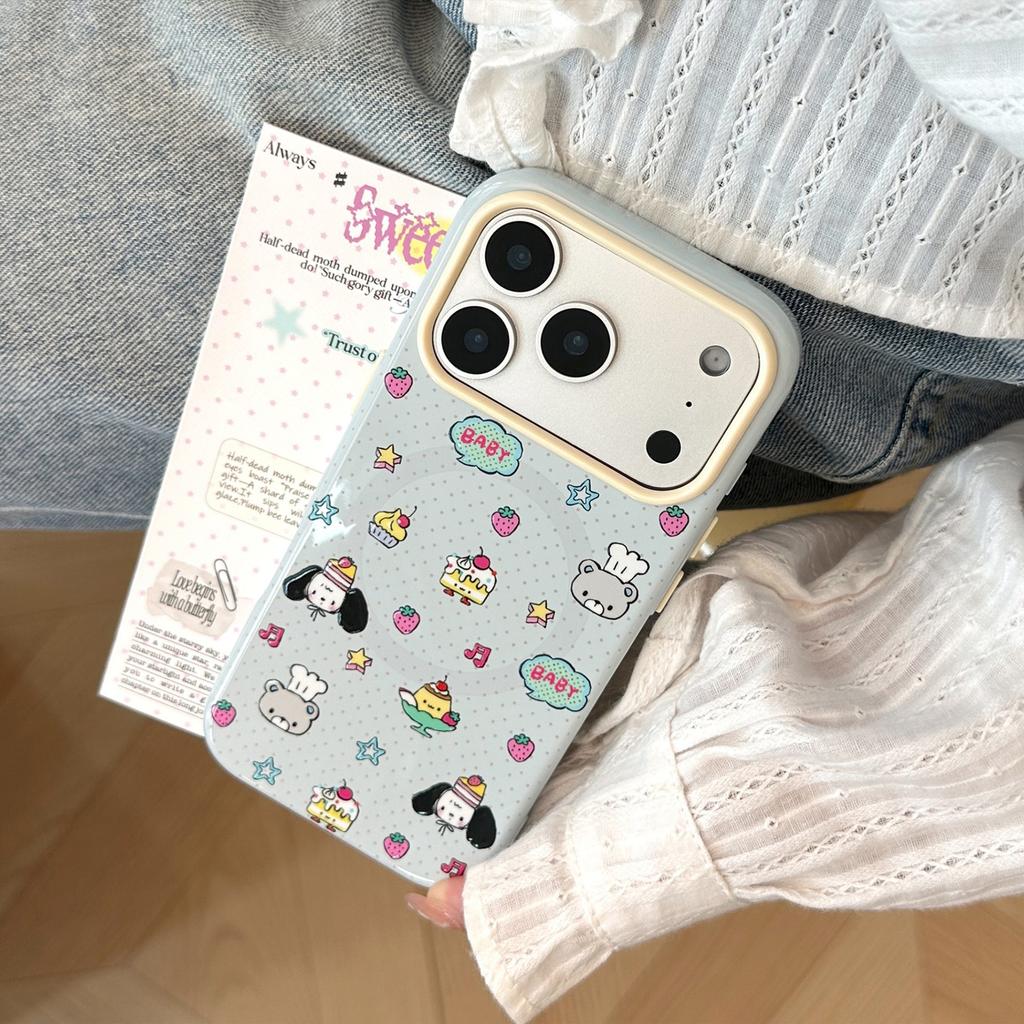Cute puppy magnetic suction bracket for apple 17promax mobile phone case iphone16 creative graffiti 14 soft 15