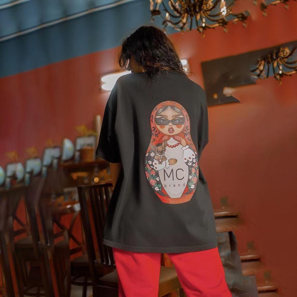 

Harajuku style short-sleeved women s T-shirt, street style matryoshka doll print top, summer women s clothing XXS