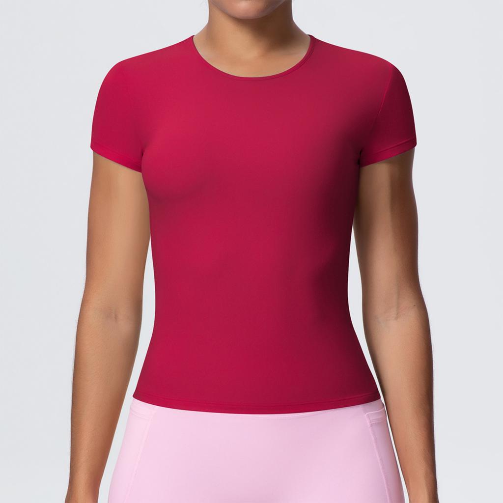 Women's Fashionable Color Slim Fit Short Sleeved Breathable Yoga Suit T-shirt Running Training Fitness Top