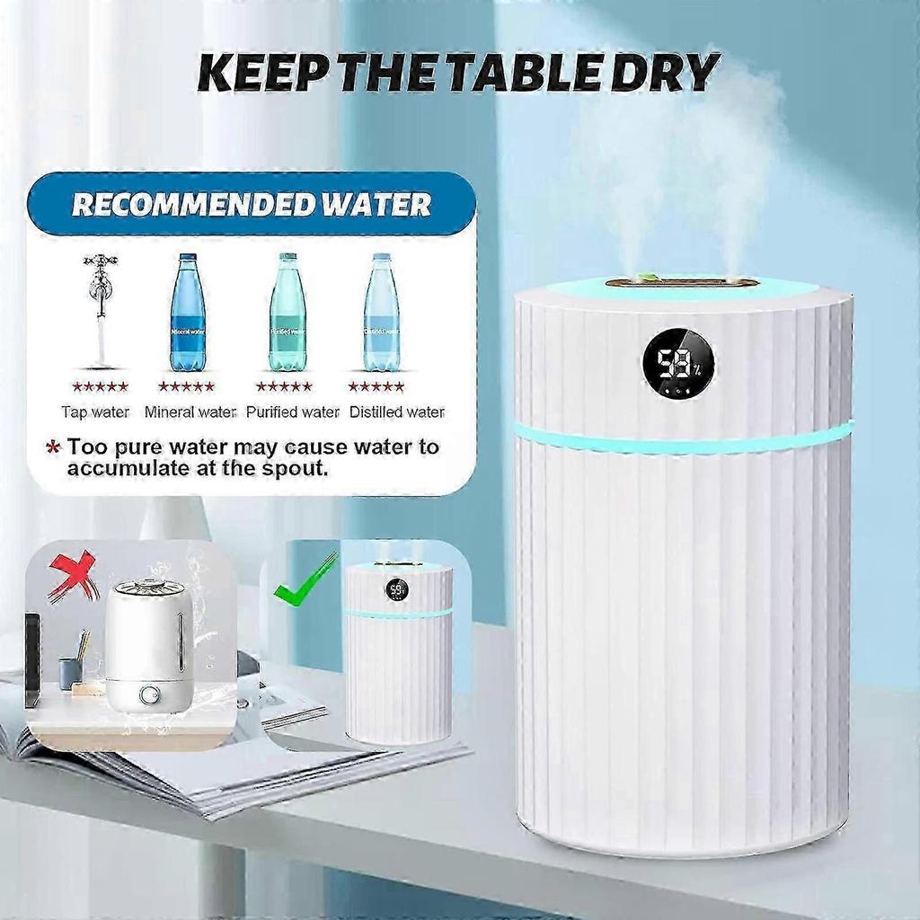 2L Humidifier for Bedroom with LED Screen, Double Spray Cool Mist Air Humidifiers with 2pcs Cotton Swab