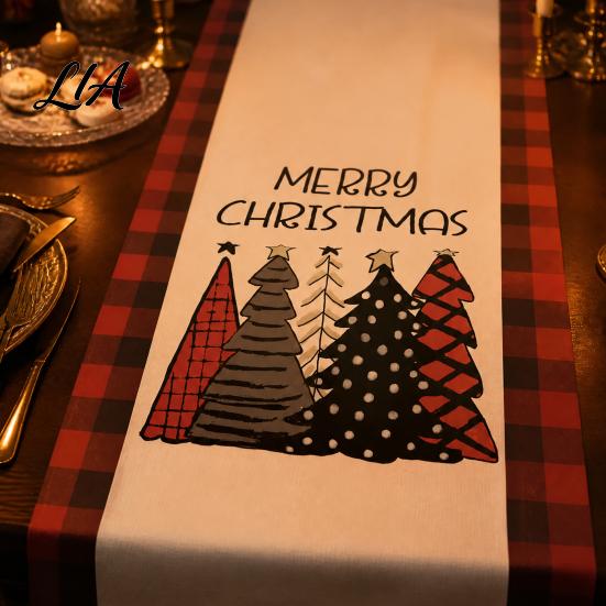 Dining Table Runner Christmas Runner, Xmas Tree Ball Reindeer Print Seasonal Accessories Tablecloth, Winter Holiday Party Decoration Coffee