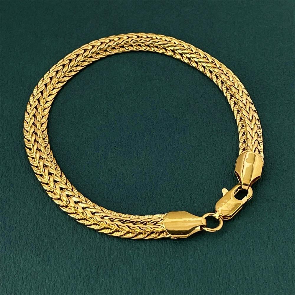 6mm Gold Plated Dragon Bone Chain Bracelet 24K Gold Plated Braided Chain Lobster Clasp