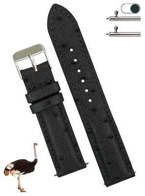 Vinacreations 20mm Black Ostrich Leather Watch Quick Release Genuine Leather Replacement Watch Band with Wrist Handcrafted for Men Strap, Buckle,