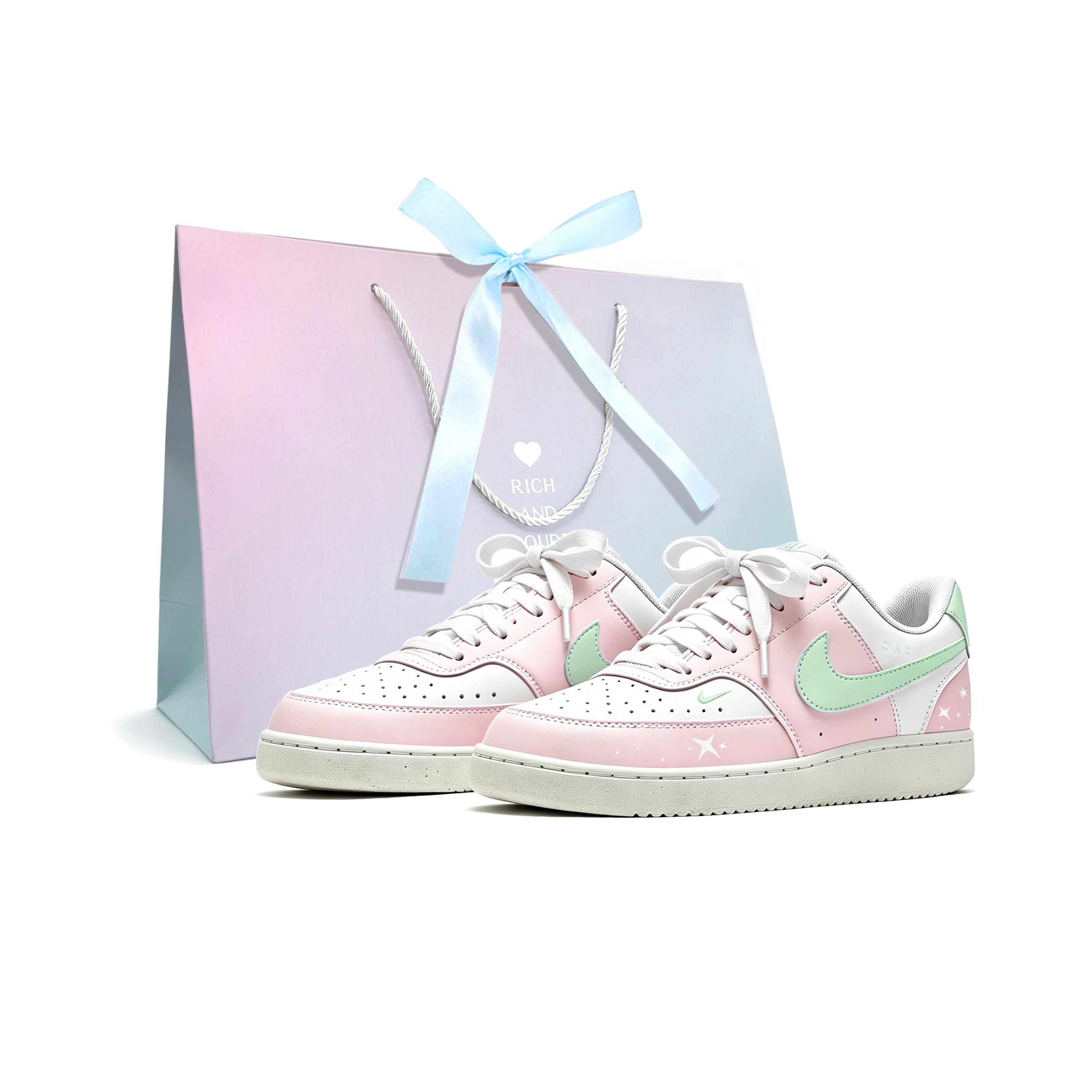 

Nike Court Vision Low Pink Peach Lime Low top Skateboard Shoes Women s Pink, Green Valentine s Day Edition FV9952-104(Team1640-LD) 37.5