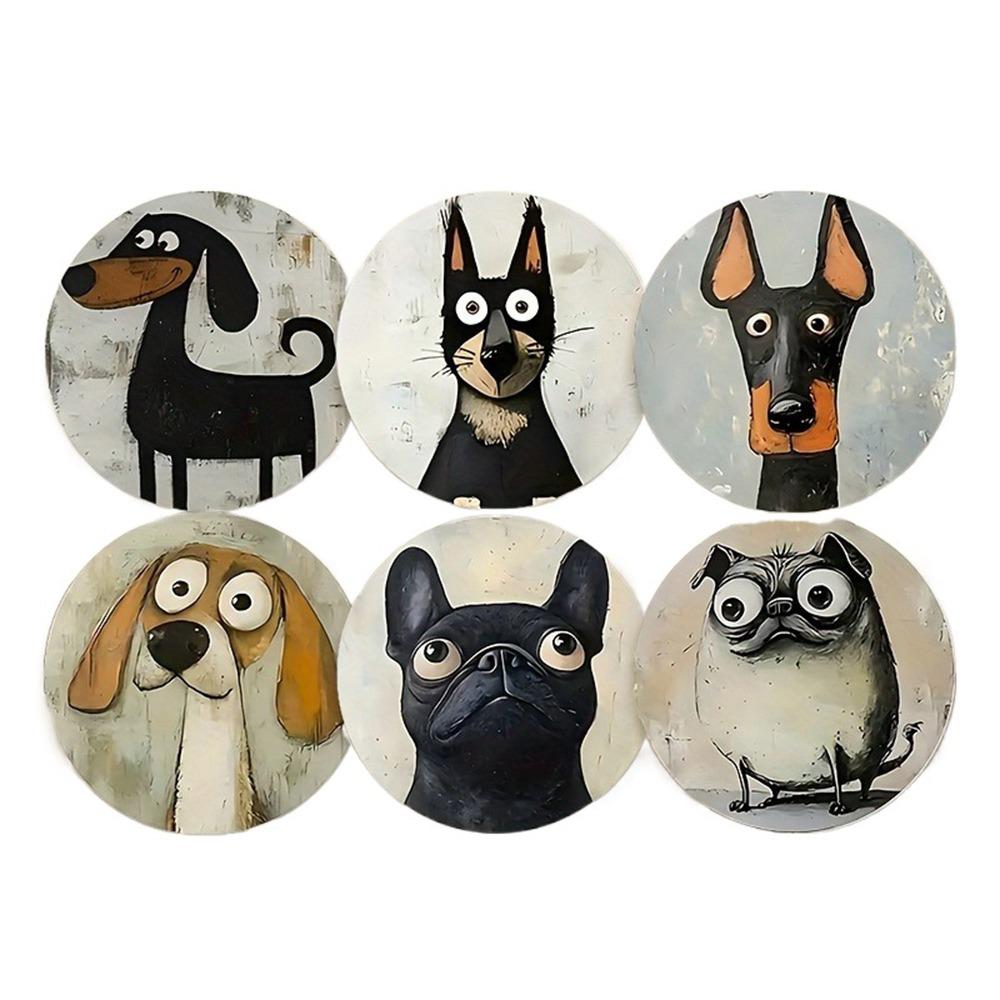6pcs Portable Heat Insulation Wooden Dog Coasters Cute Pattern Drink Protection Cute Design Coasters Drink Coasters Set Home Use