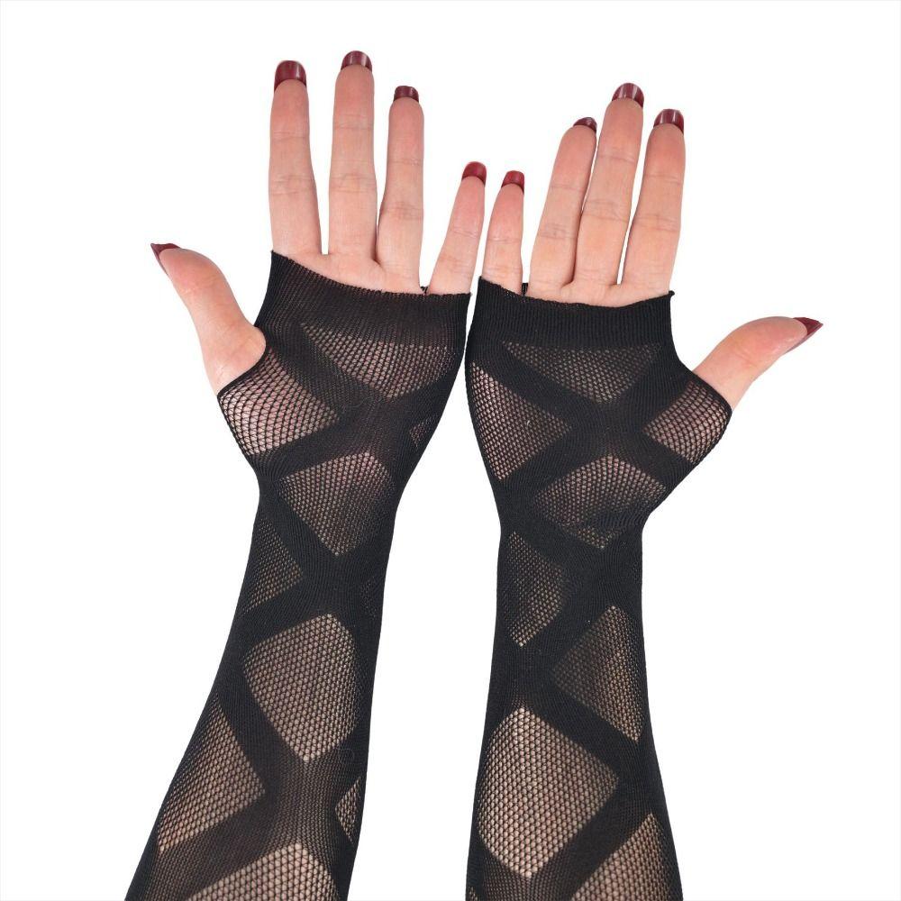 Performance Dance Long Mesh Gloves Hollow-Out Mesh Fishnet Gloves Cosplay Performance