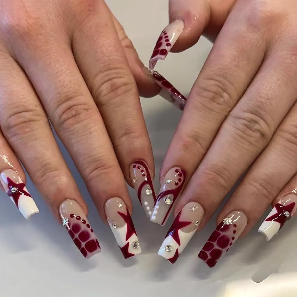 

Blush Ballet-Style Rhinestone Star False Nail Art Tips