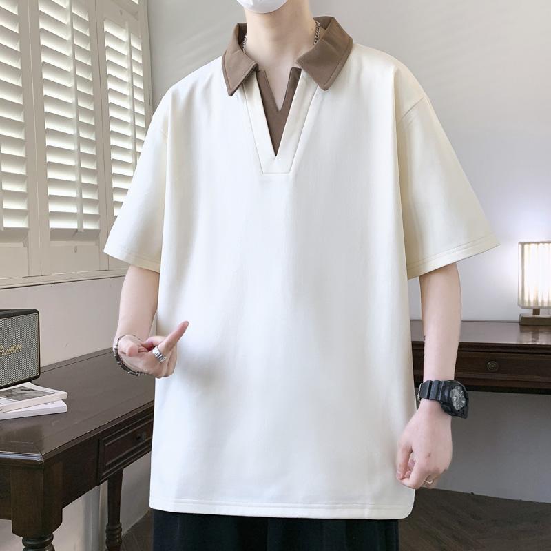 Plus Size 8XL Men's Color Blocked Lapel Polo Shirt, Men's Casual Short Sleeved T-shirt