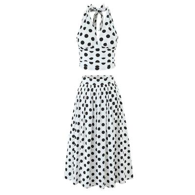 Dames 2025 Herfst/Winter Halter Stippen Backless Camisole & Hoge Taille A-lijn Rok Set