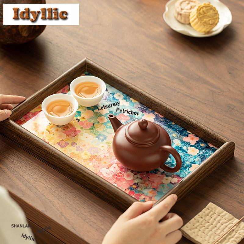 Oil Painting Style Floral Square Tea Tray Snack Plate Coffee Storage Board Teapot Mat Dishes For Serving Tea Ceremony Supplies
