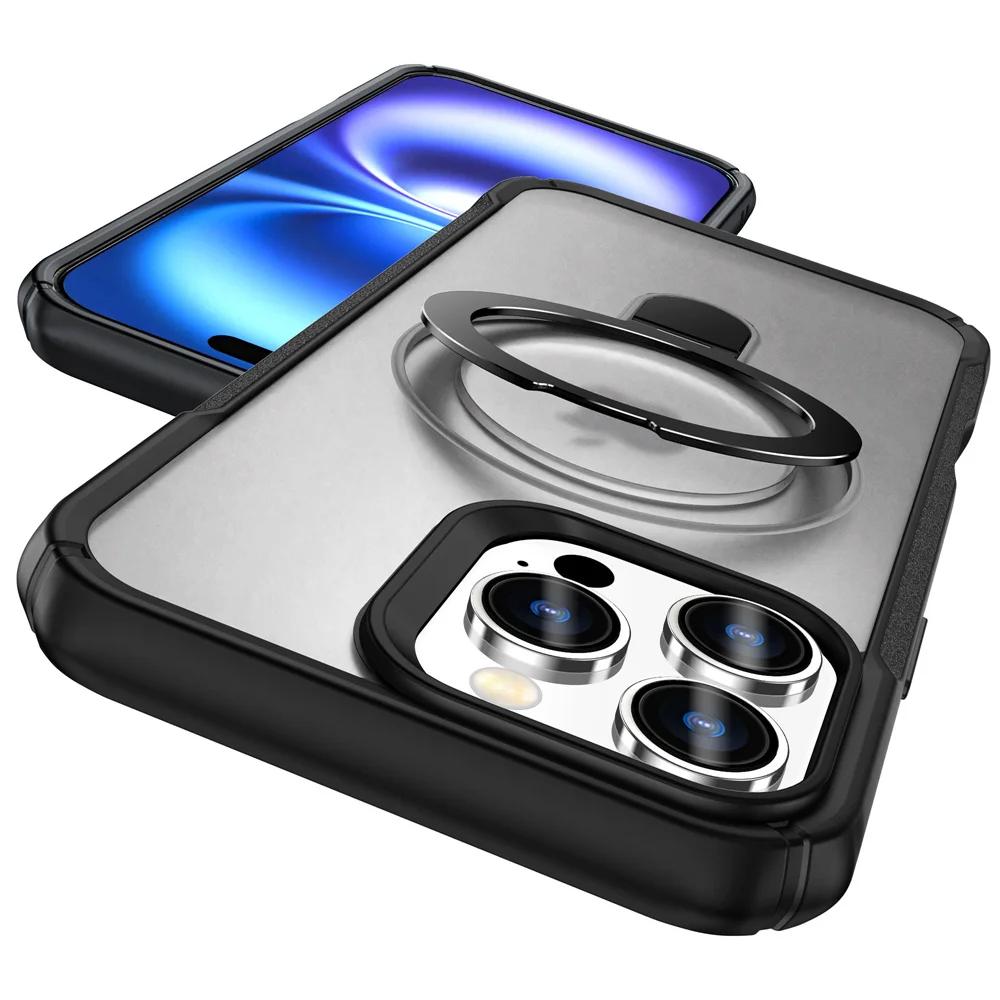 Wireless Charger Magnetic Protective Ring Holder Phone Case for IPhone 16E 16 15 13 12 Pro Max 14 Plus 11 XR Kickstand Cover