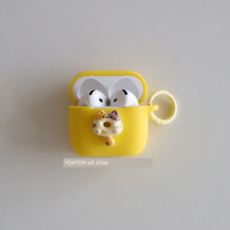 

Cat Donut for Airpodspro Apple Headphone Case Airpods3 Wireless Bluetooth Headset Protective Cover Airpod4 Earphone Case USBC Integrated Silicone Case Apple AirPodsPro2 Yellow + circle hanging buckle