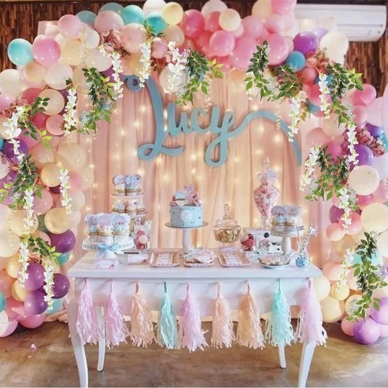 1.9M Artificial Wisteria Flowers Garland Vine Silk Hanging Flower for Home Garden Outdoor Ceremony Wedding Arch Floral Decor
