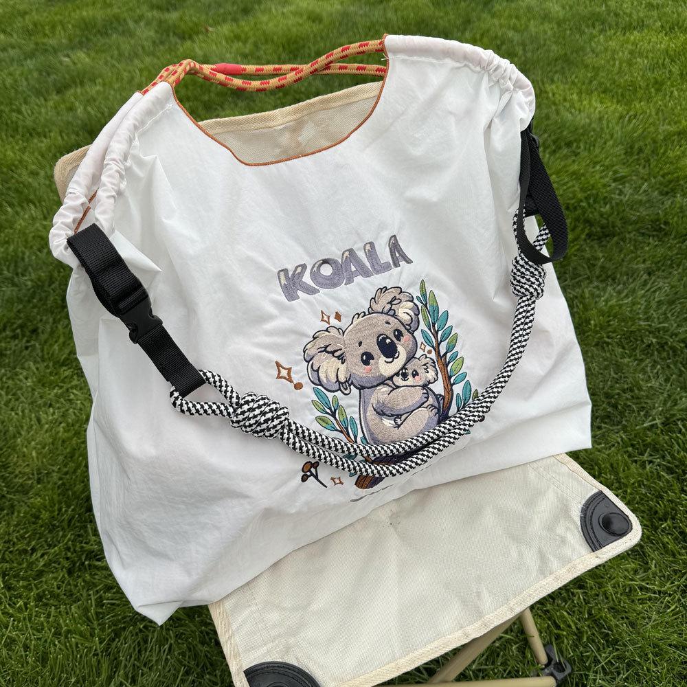 Japanese Style Handmade Waterproof Nylon Canvas Bag with Embroidered Patterns, Large Capacity