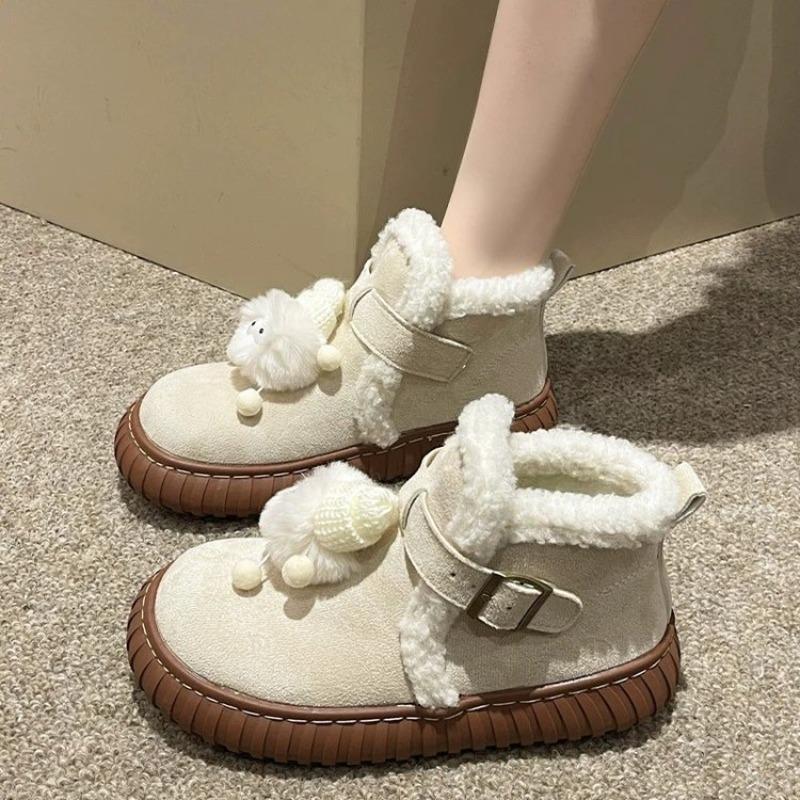 Hiver grandes chaussures en coton pour femmes nouvelles bottes de neige en velours pour femmes épaissies chaudes neige coton dessin animé chaussures antidérapantes