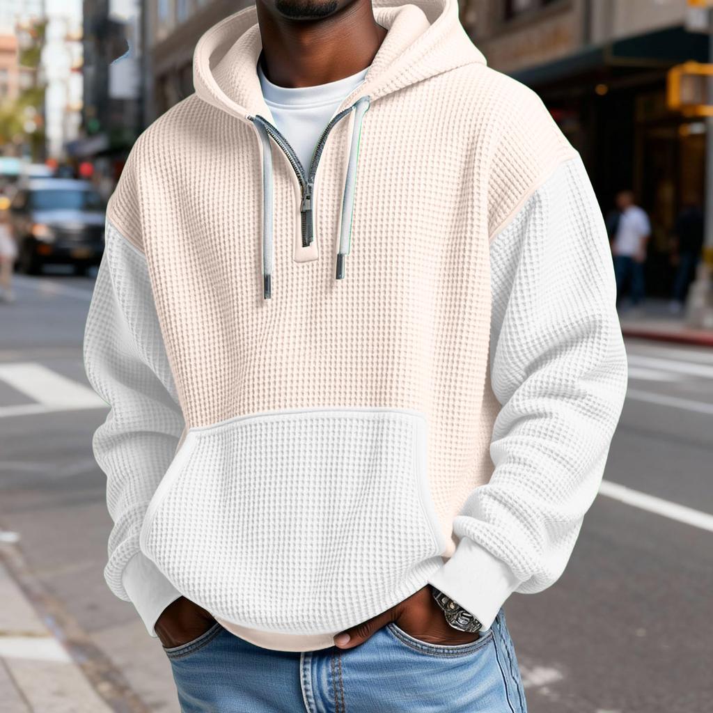 Heren Mode Trendy Halve Rits Capuchon Hoodie Pullover Verdikt Fleece Textuur