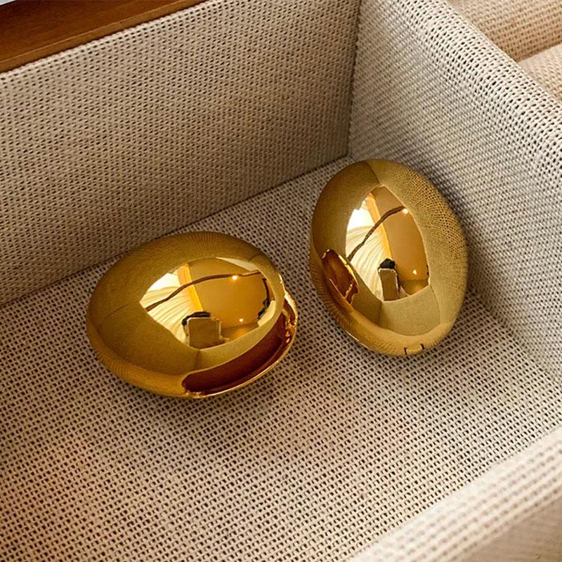 Punk Fashion Metal Smooth Big Oval Stud Earrings for Women Exaggerated Hollow Ball Geometric Drop Earring Jewelry Gift