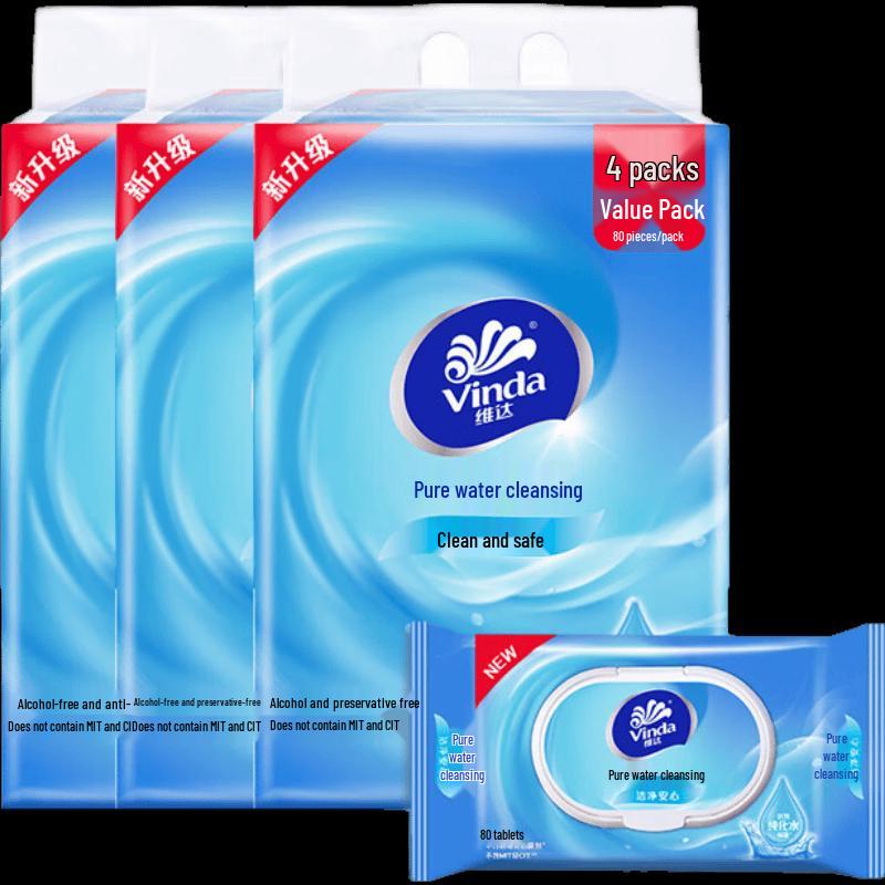 Vinda Wet Wipes 80 Sheets x 12 Packs with Handkerchief Paper