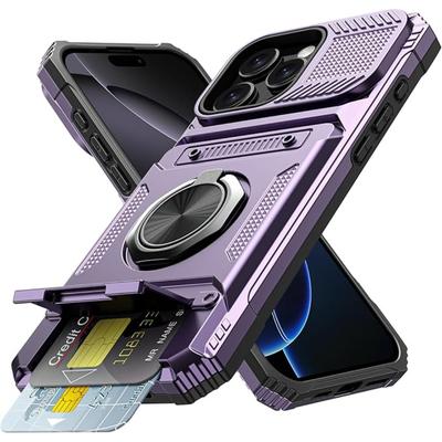 Phone Case For IPhone 13 14 15 16 Pro Max Plus Shockproof Heavy Duty Hard with Card Slot Magnetic Ring Holder Protective Cover
