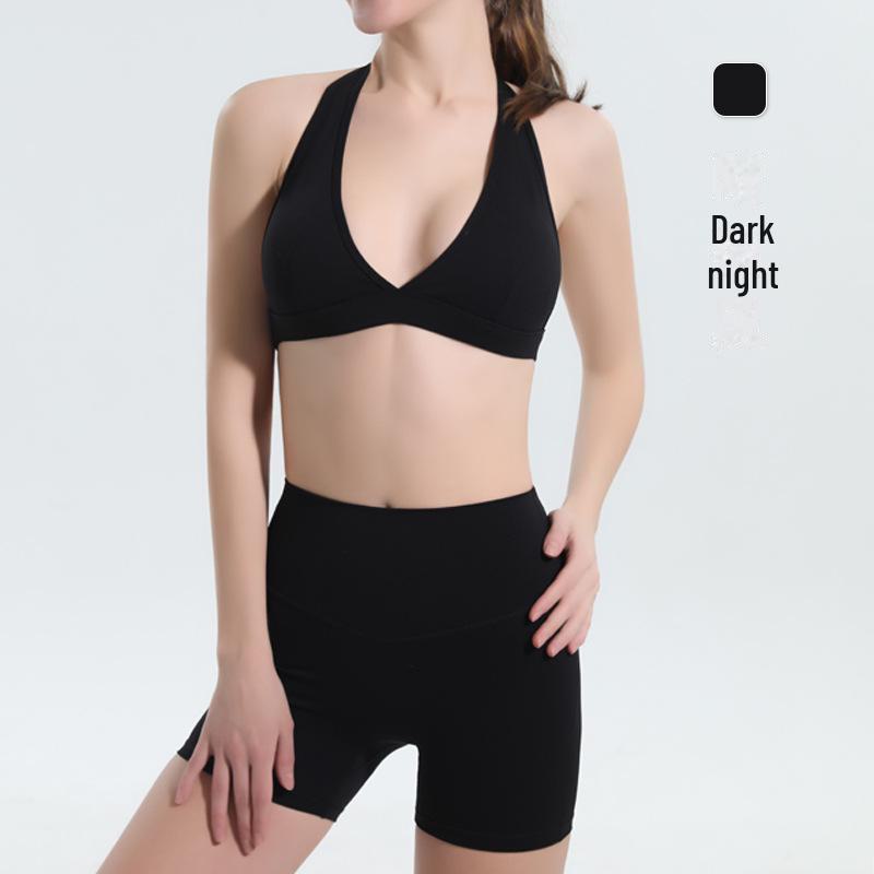 Women's Halter Neck Sports Bra and High Waist Tummy-Lifting Yoga Pants Set with Chest Pad - Quick Dry