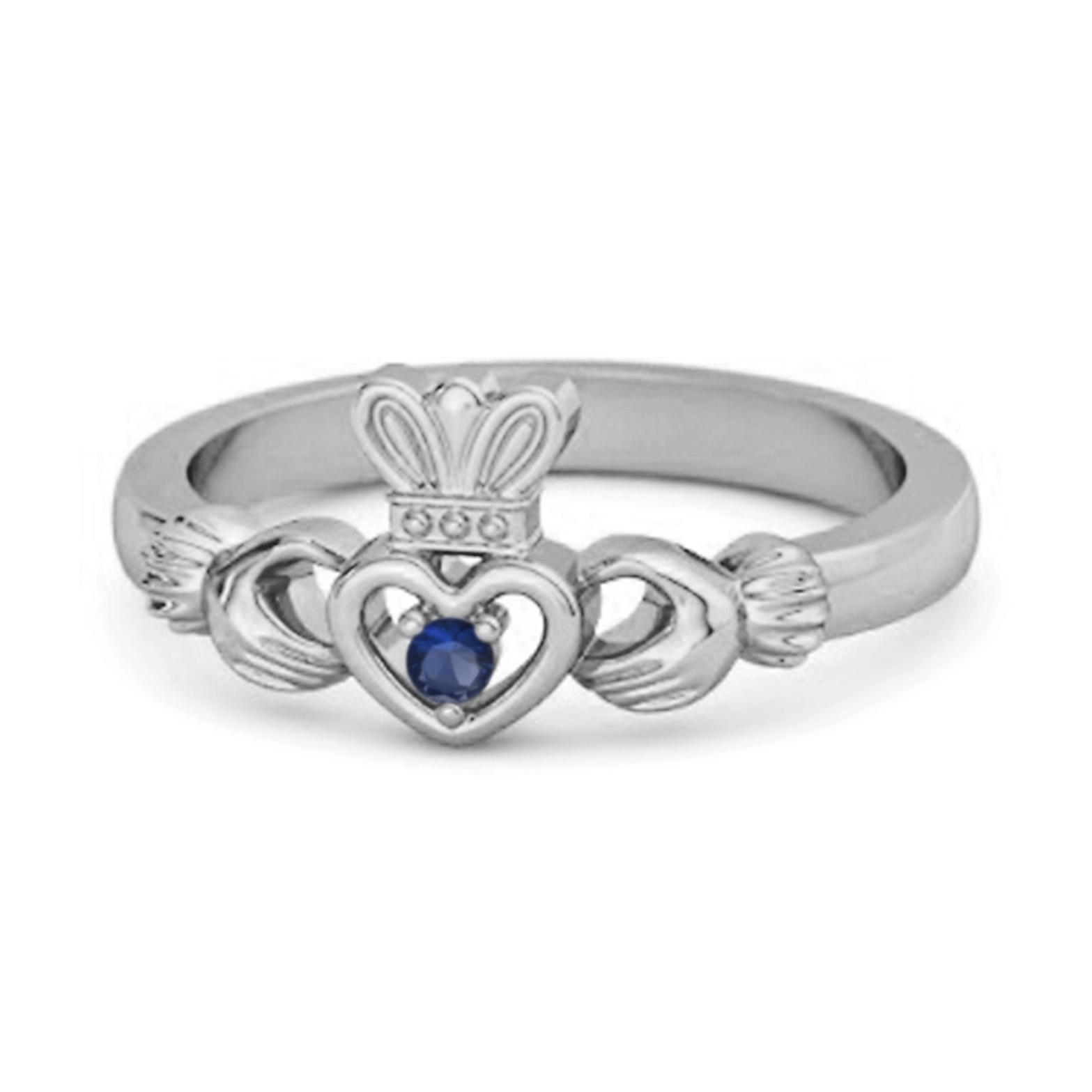 Blue Sapphire Claddagh Ring - 925  Sterling Silver 6