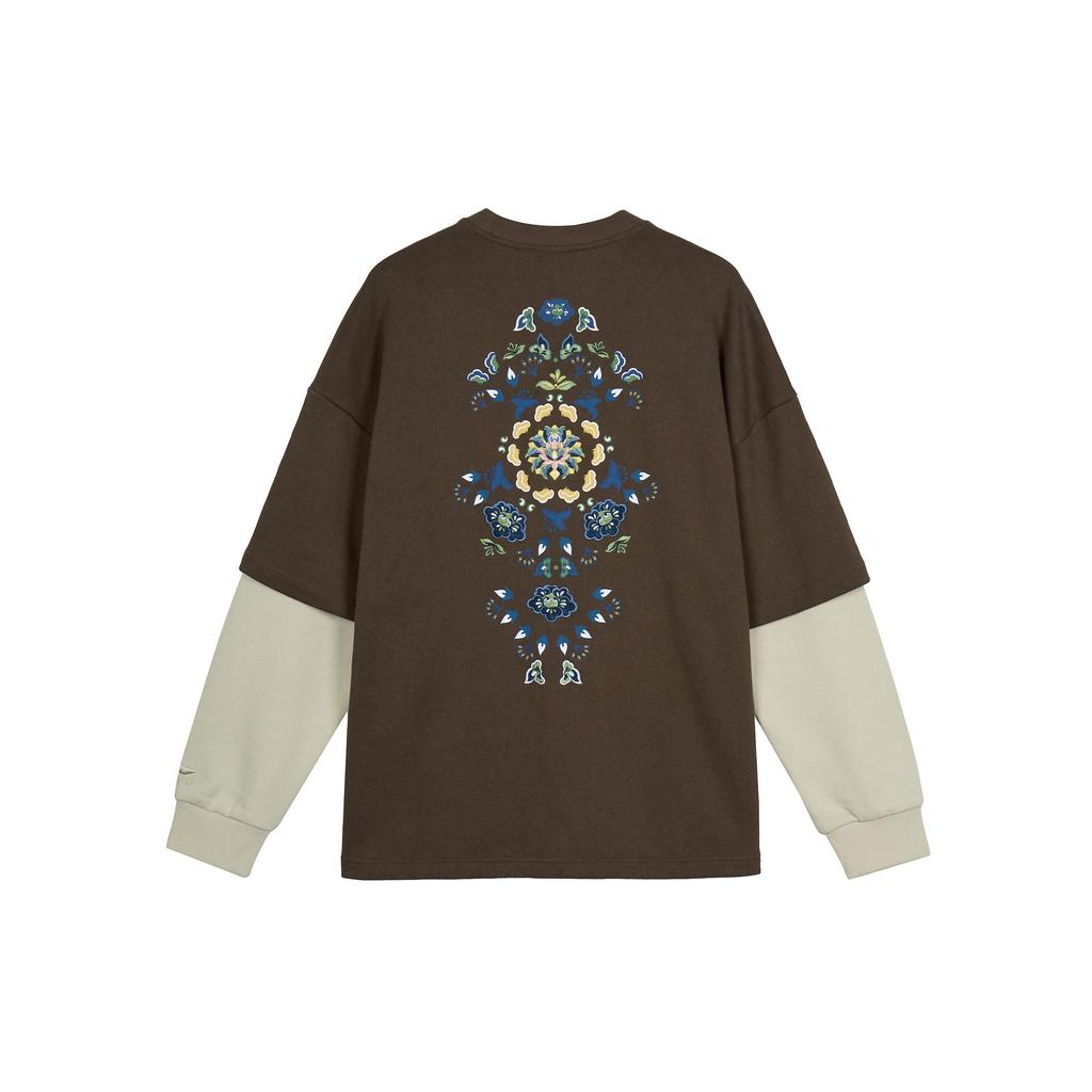 Li Ning Sweatshirts Men's Sparrow Umber Print Crew Neck Moderate Regular AWDQ877-1