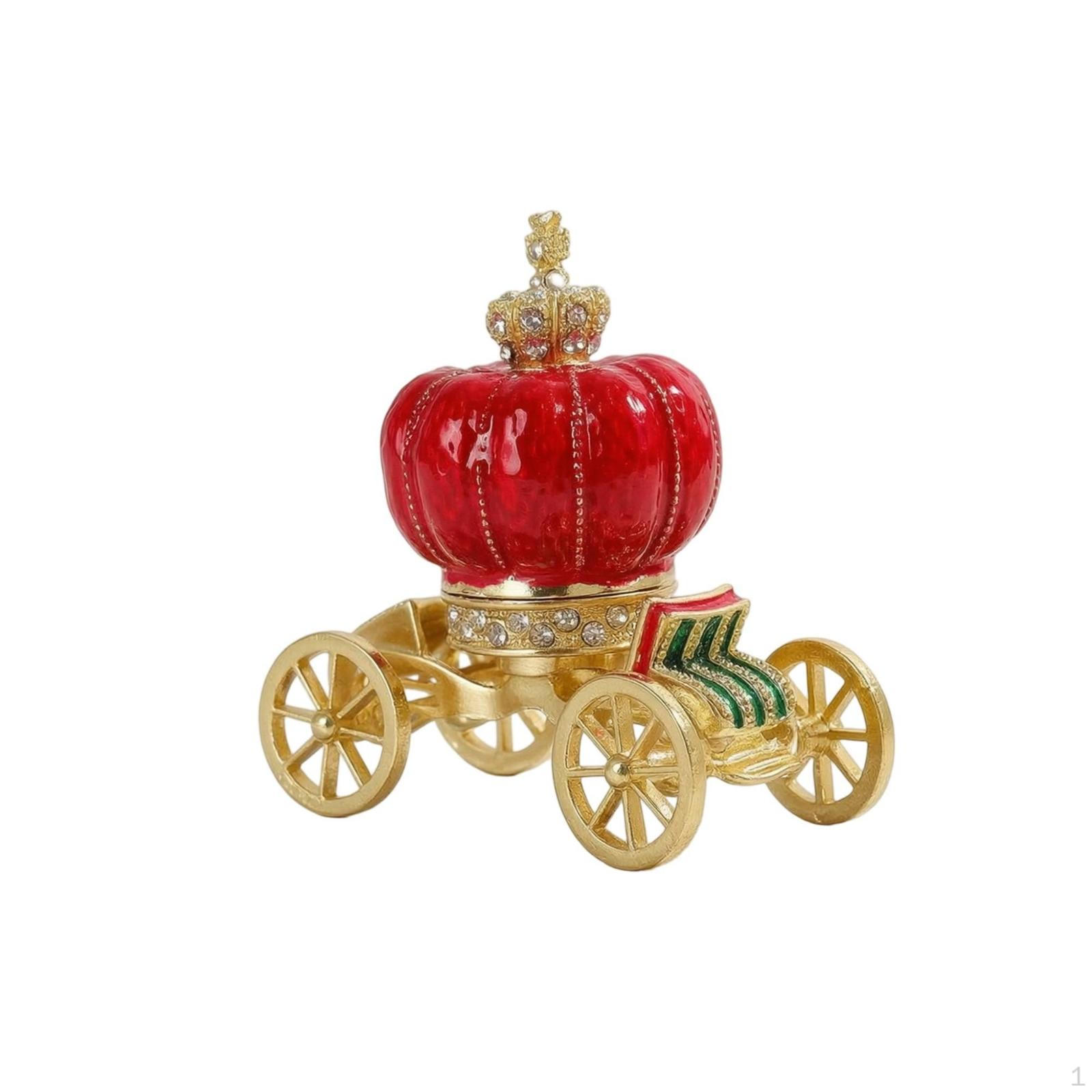Pumpkin Carriage Trinket Box Whimsical Jewelry EnamelStyle for Collectors, Brides,