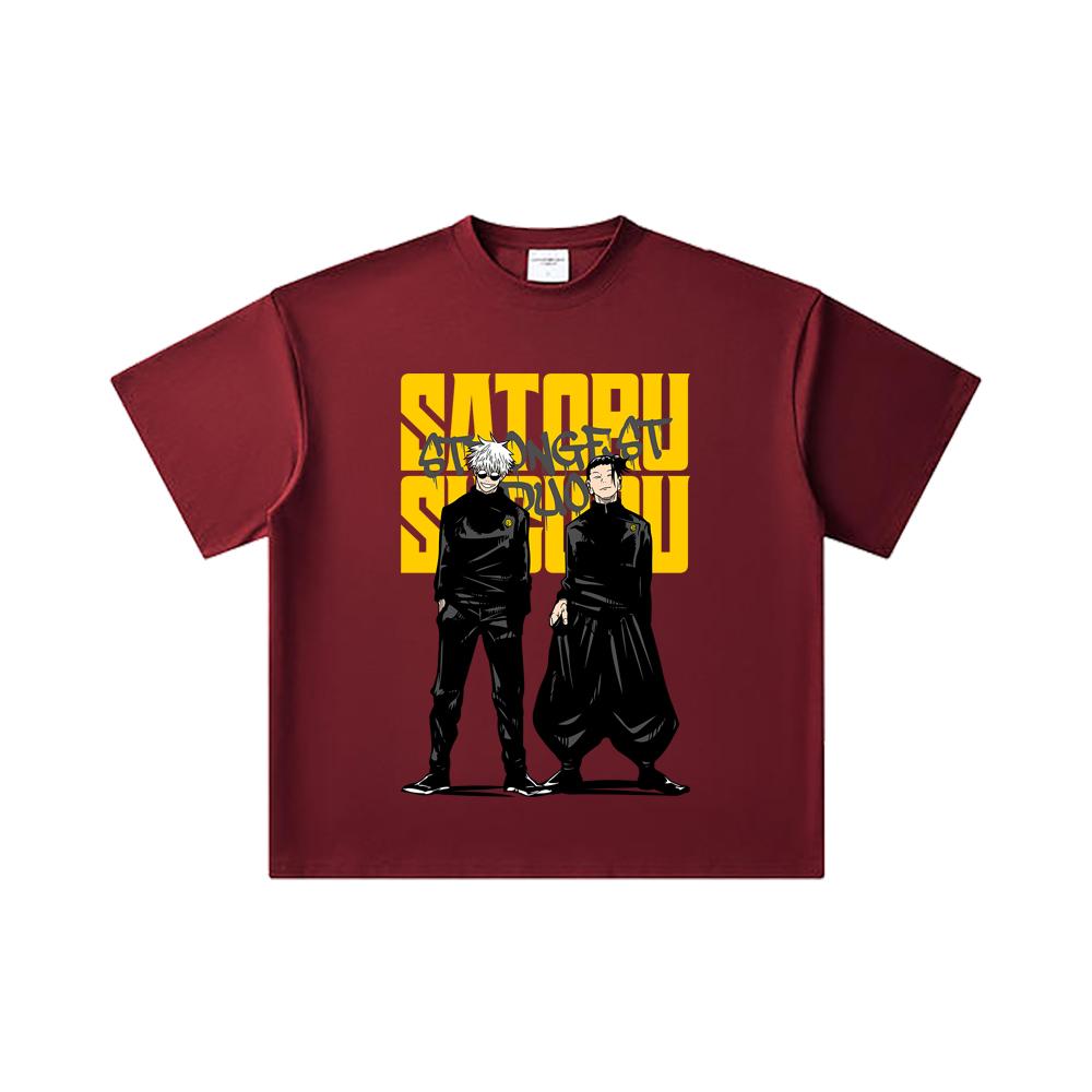 

260 GSM Double Yarn 32 Count 100% Cotton Jujutsu Kaisen V44 Gojo Geto Print Unisex Heavy Cotton T Shirt 2XL вина червоного кольору