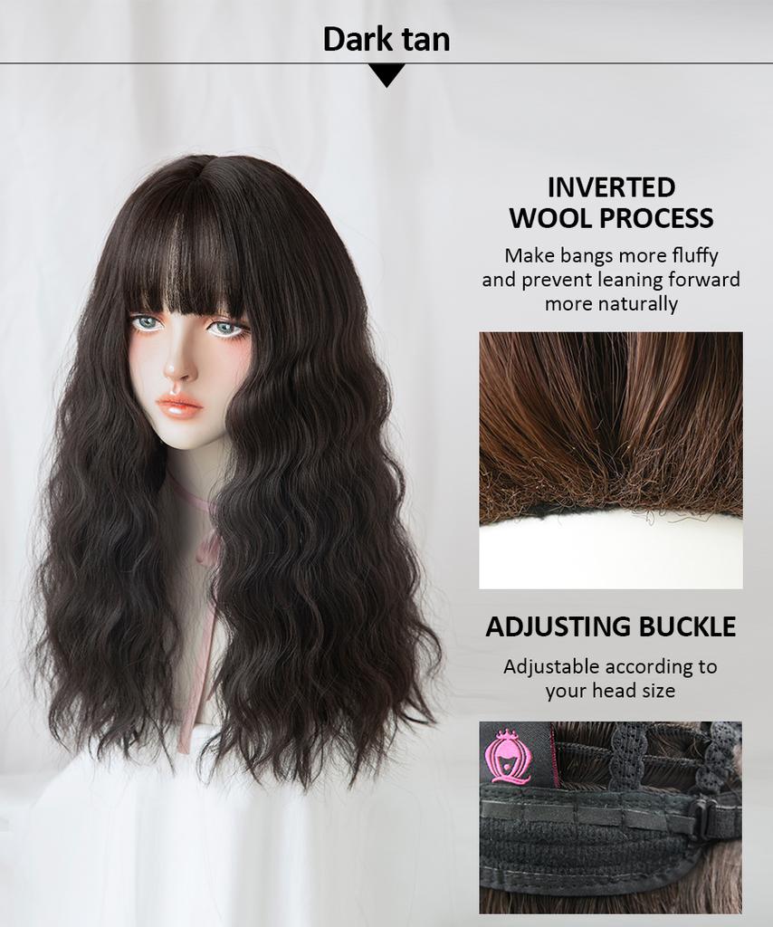 7jhh Wigs Blue Deep Wave Wig With Bangs For Women Long Omber Brown Hair Layered Heat Resistant Cosplay Party Synthetic Wig