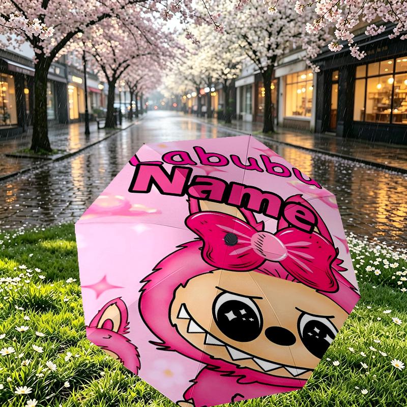 Custom Name Personalized Labubu Print Umbrella, Auto Open Close, 8‑Rib Sturdy Frame, Commute Camping Hiking Use, Birthday Gift