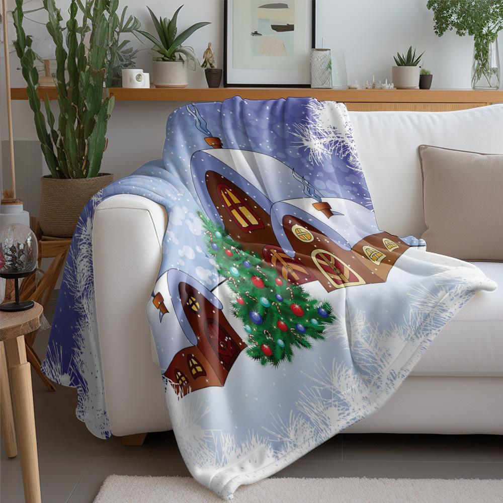 Cozy Christmas Village Throw Blanket Rustic Farmhouse Winter Holiday Decor Festive Home Decor Gift Soft Warm Fleece