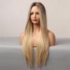 ALAN EATON Long Silk Straight Ombre Brown Blonde Golden Synthetic Wigs for Women Heat Resistant Natural Middle Part Hair Wigs