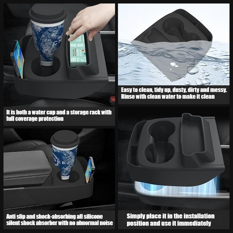 For Tesla Model Y Standard Central Control Silicone Cup Phone Card Holder Armrest Expand Storage Box Car Interior Accessories