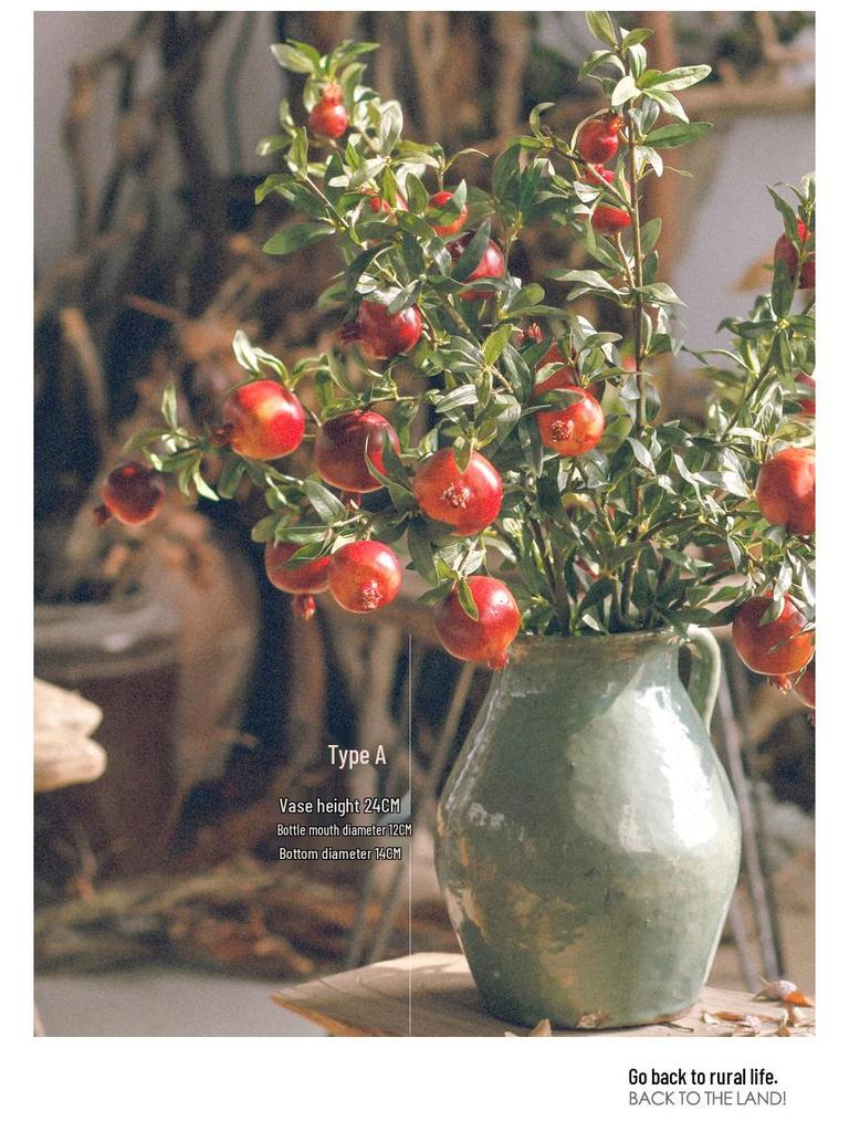 Prosperity Pomegranate Artificial Flower Arrangement for Living Room Decor - Realistic New Year Dried & Green Plant Ornament