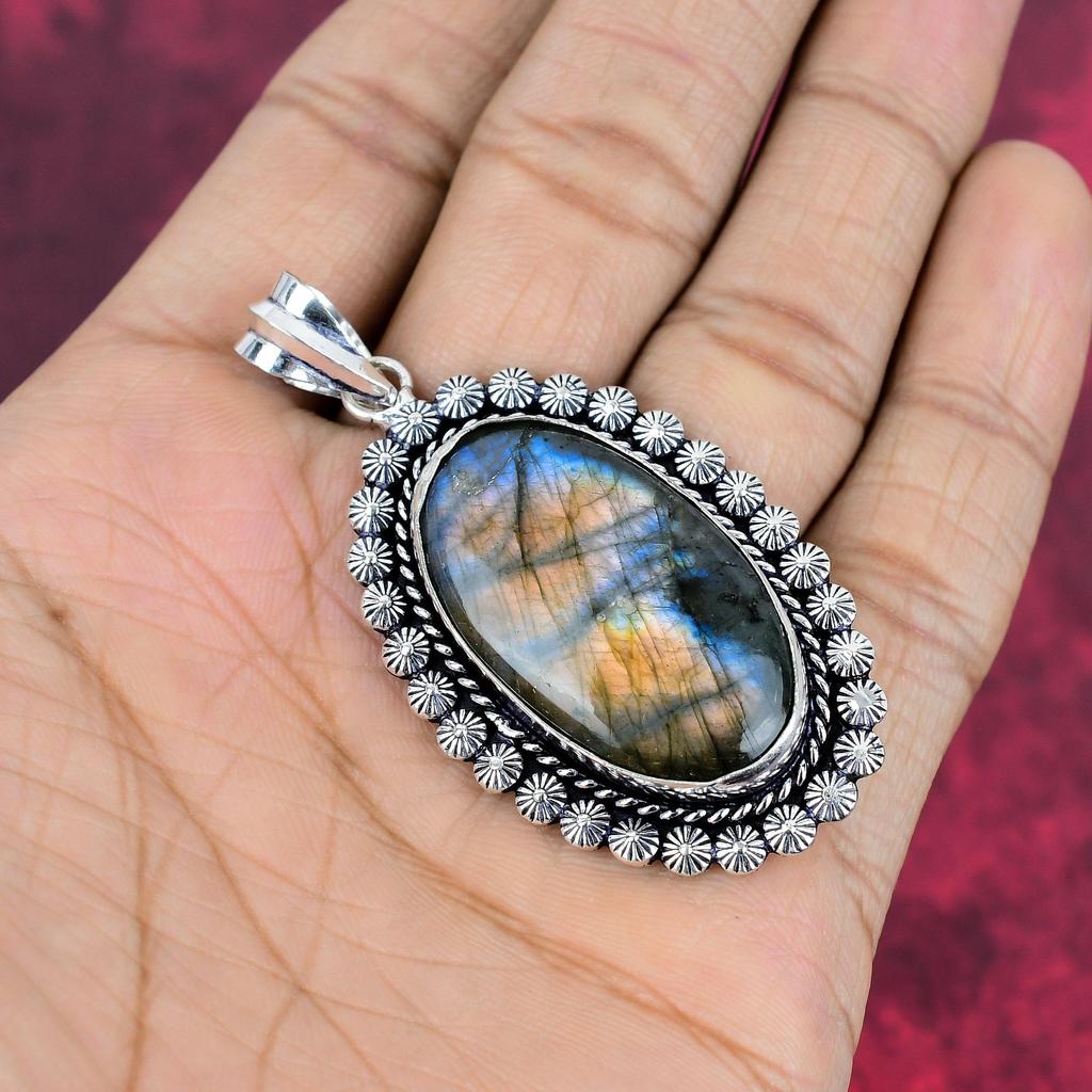 Labradorit Schmuck, 925 Sterling Silber Anhänger, handgefertigter Edelsteinschmuck, Geschenke für die Frau, brandneuer Anhänger