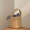 Bow Plaid Bucket Straw Woven Bag Women's 2025 New Fashionable Versatile Single Shoulder Crossbody Foreign Straw Woven Handbag