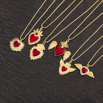 Nidin High Quality Sacred Heart Pendant Necklace 6 Styles Choice For Female Male Pave White/Red Zircon Jewelry Light Luxury Gift