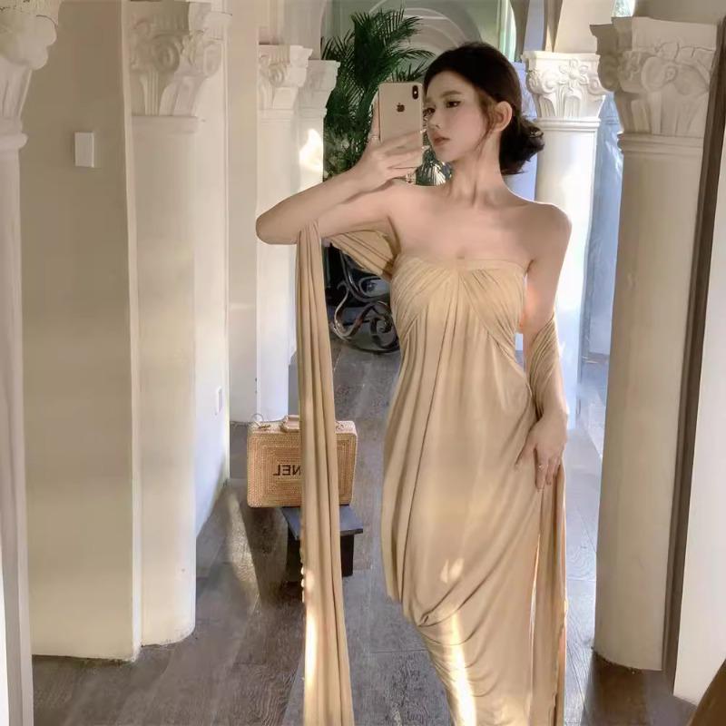 Robe Muse Grecque Femme Été Vintage Bandeau Vacances Dune Terres Désolées Plage Longue Jupe