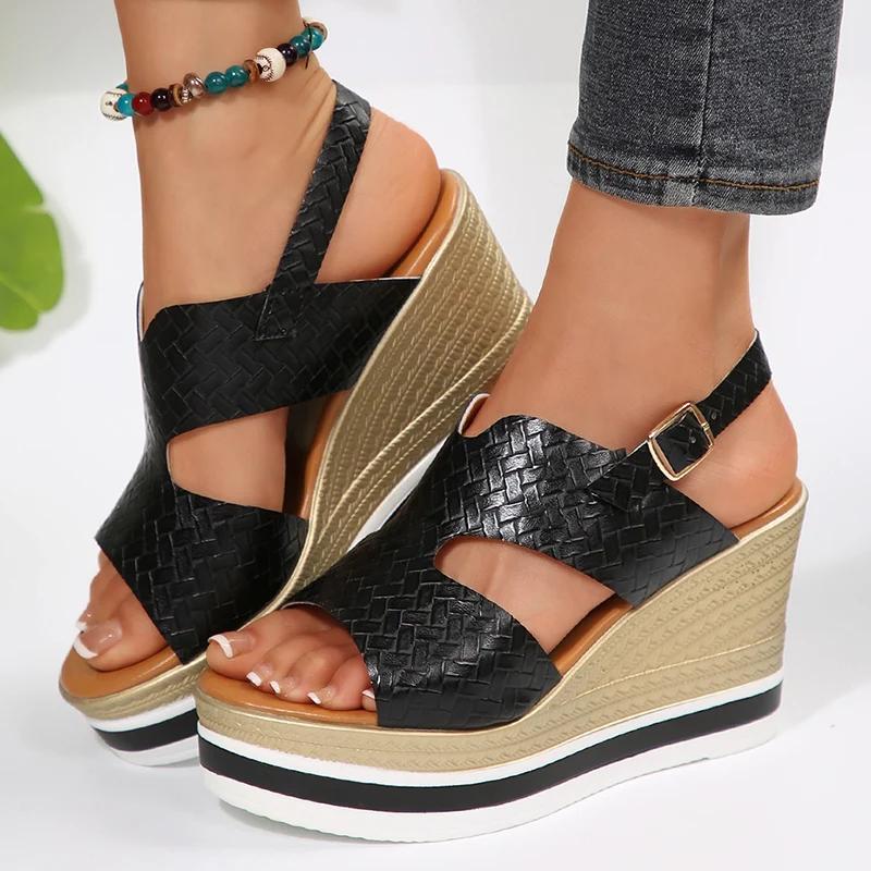 Gold Silver Wedge Heels Sandals for Women Summer Chunky Platform Gladiator Shoes Woman Fashion Thick Bottom Back Strap Sandalias