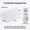 New 12-Grid Clear PS Plastic Bead Organizer Box with Compartments for Nail Art Jewelry Storage Craft Small Parts Container
