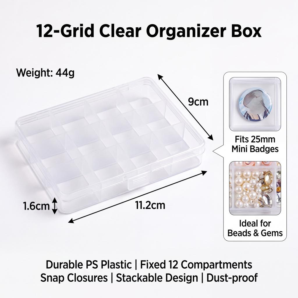 New 12-Grid Clear PS Plastic Bead Organizer Box with Compartments for Nail Art Jewelry Storage Craft Small Parts Container