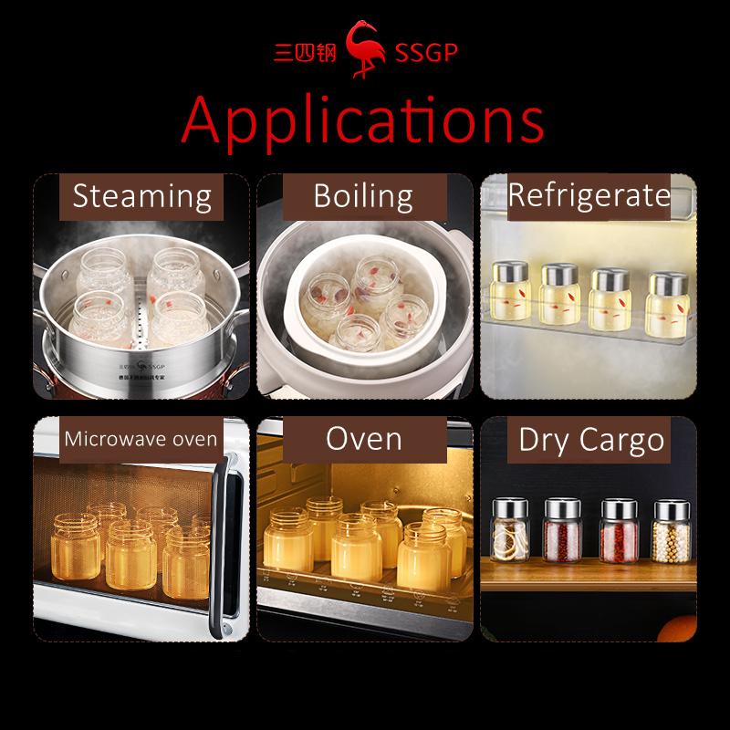 4 Pcs LFGB Certificate High-borosilicate Glass Subpackge Jar Fall Cold and Heat Resistant 100ml 250ml 330ml Concave Lid Bottle