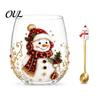 Accessori Cucina Tema Natale Vetro Artistico Tazza con Cucchiaino, Classico Babbo Natale Renna Pupazzo di Neve Bicchieri per Feste Design Tumbler, Bicchieri