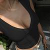 Sexy Deep V-neck Crop Top Women's Basic Solid T-shirt