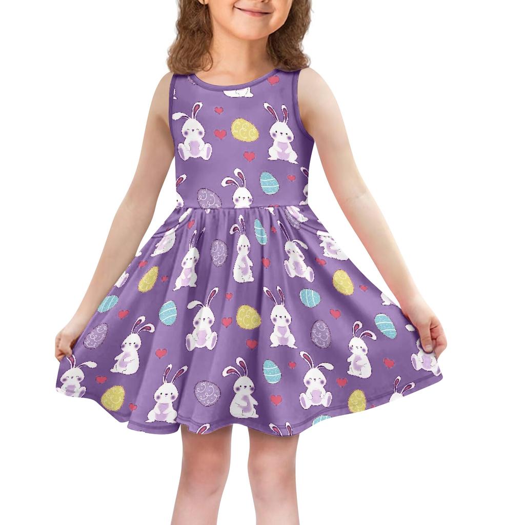 Children's Fashionable Comfortable Sleeveless Easter Print Casual Dress