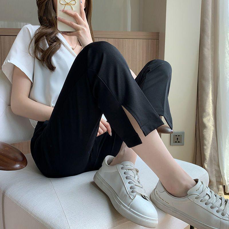 

Summer 2026 Women s High-Waisted Loose Drape Split Casual Cigarette Pants 2XL (recommended for 125-135 jin) чорний