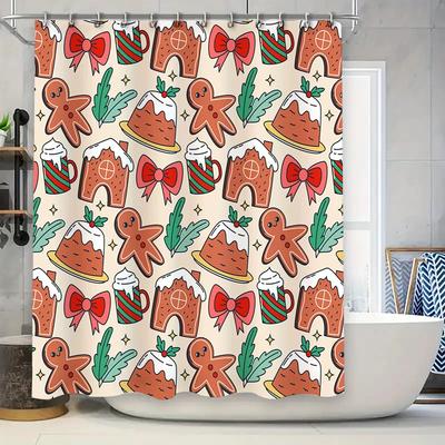 Christmas Shower Curtain Decor Bathroom Accessories Christmas Party Supplies Home Decorations Festive Red Green White Pattern