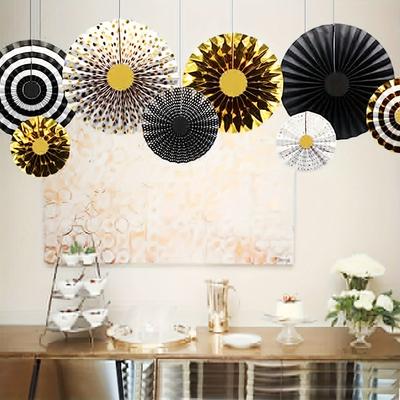 8pcs Vibrant Hanging Paper Fans - Festive Decorations for Weddings, Birthdays, Showers - Create a Magical Atmosphere, Easy Assembly