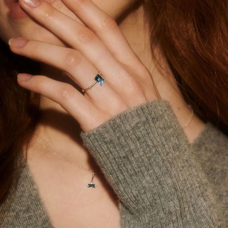 BSWAN Emerald Cut London Blue Ring