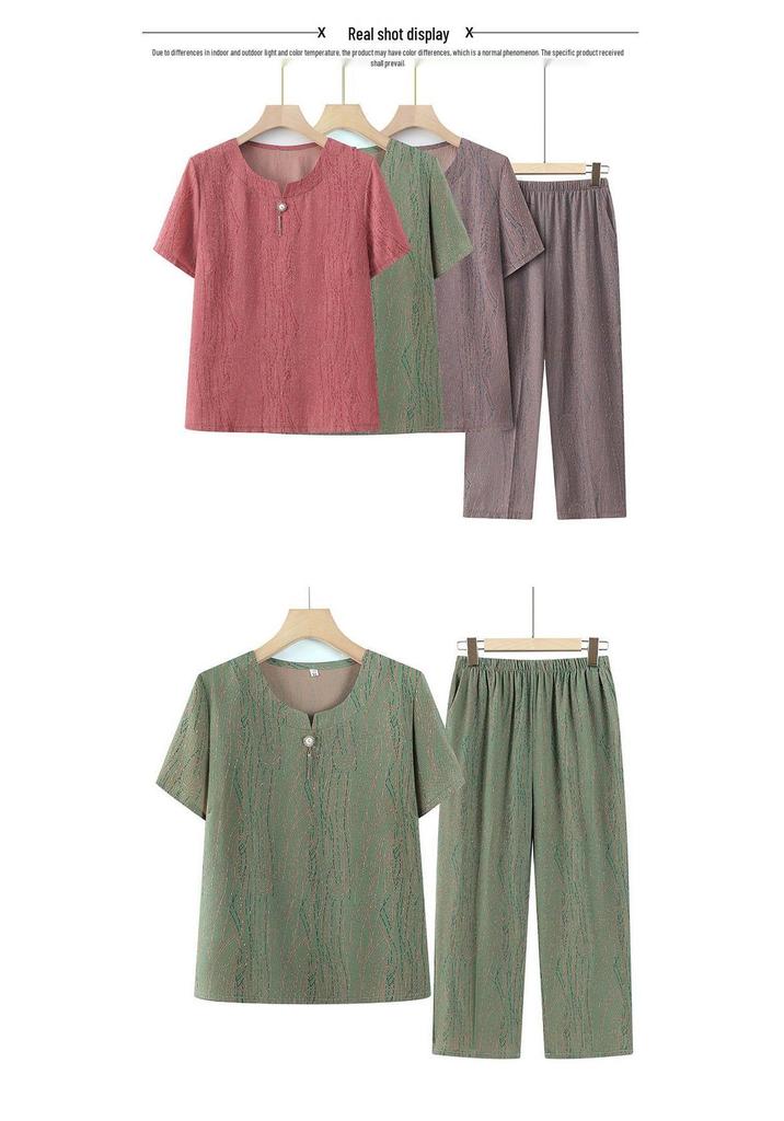 Stylish Summer Set: Short-Sleeve T-Shirt & Pants for Middle-Aged & Elderly Women
